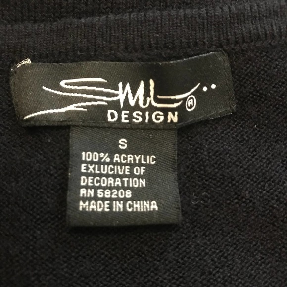 SML Design Black Beaded Cardigan Sweater with V-neckline, Size Small - Picture 4 of 5